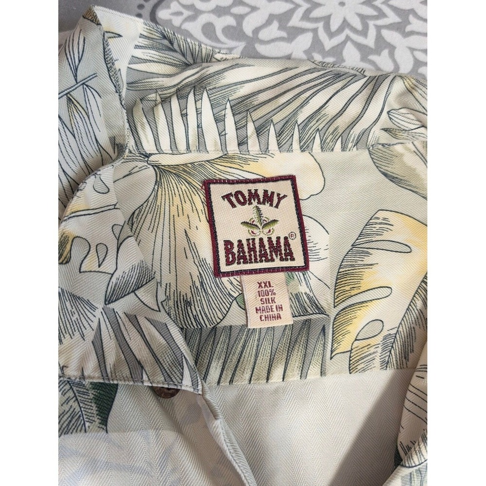 Tommy Bahama Mens XXL Silk Hibiscus Tropical Camp Shirt Cream Yellow Sage Green - Picture 2 of 6